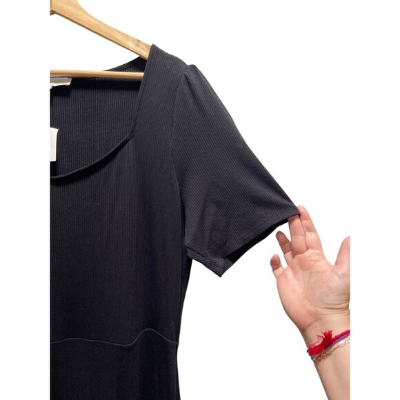 Loft Short Puff Sleeve Midi Dress Black Size XL NWT Minimalist Fall Party Career - Picture 8 of 11